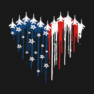 Retro Fighter Jet Airplane American Flag Heart 4th Of July T-Shirt