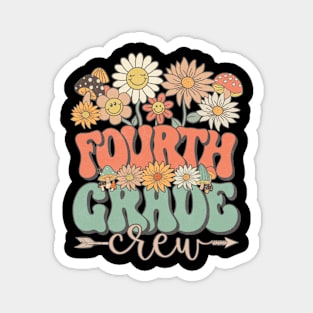 Back To School Retro Groovy Wildflower Fourth Grade Crew Funny Teacher Girls Magnet