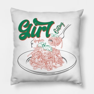 Girl Eating Spaghetti Pillow