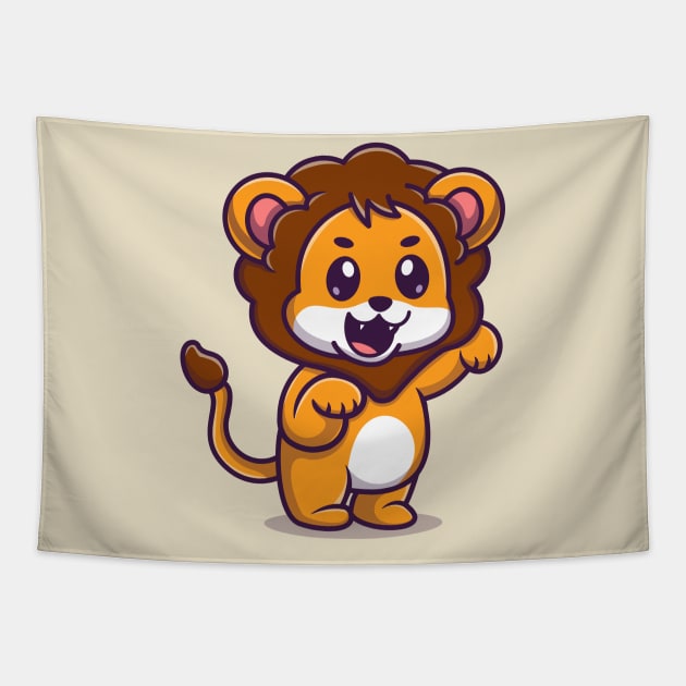 Cute Baby Lion Cartoon Tapestry by Catalyst Labs
