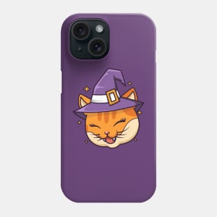 Funny cat wear witch hat Phone Case