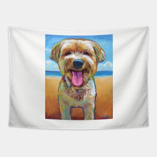 Yorkie on the Beach Tapestry