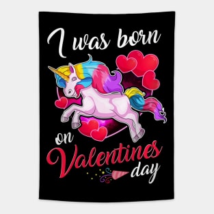 Born On Valentines Day Unicorn Tapestry