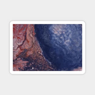 Blue and Red Fluid Painting with Glitters Magnet