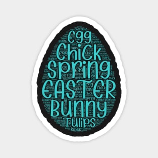 Cute Teal Easter Words Egg Magnet