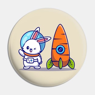 Cute Rabbit Astronaut With Carrot Rocket Pin