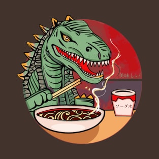 Dinosaur eating hot ramen noodles T-Shirt