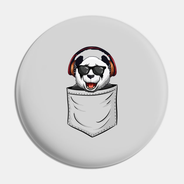 Funky Headphones Sunglasses Hipster Panda In Pocket Pin by SkizzenMonster