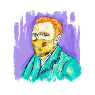 Post-Impressionist Style Van Gogh Portrait with Sunflower Mask T-Shirt