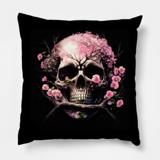 Skull With Pink Flowers Pillow