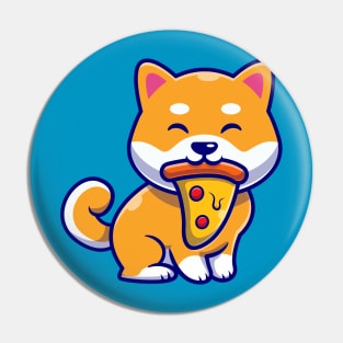 Cute Shiba Inu Dog Eating Pizza Cartoon Pin