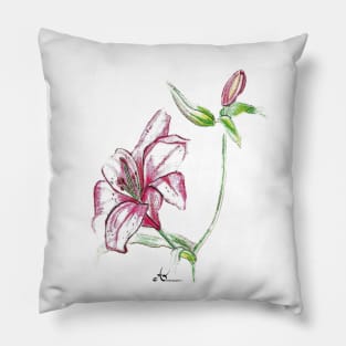 Beautifully painted pink Lily Flower Pillow