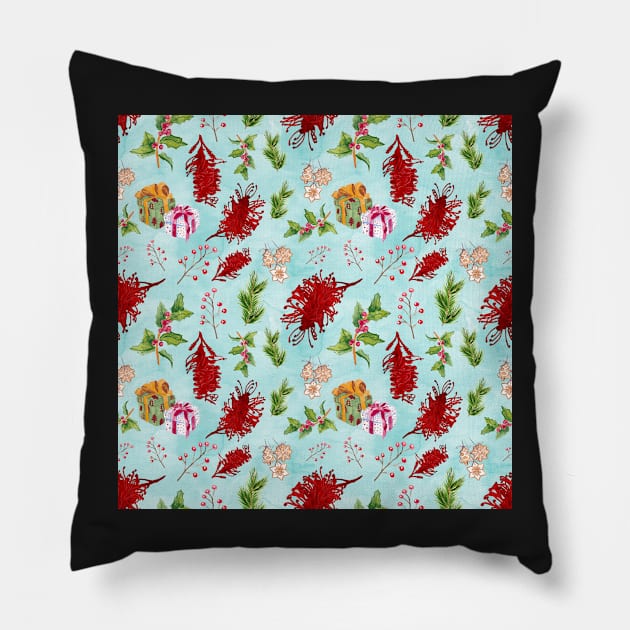 Australian Christmas Pattern Pillow by annaleebeer