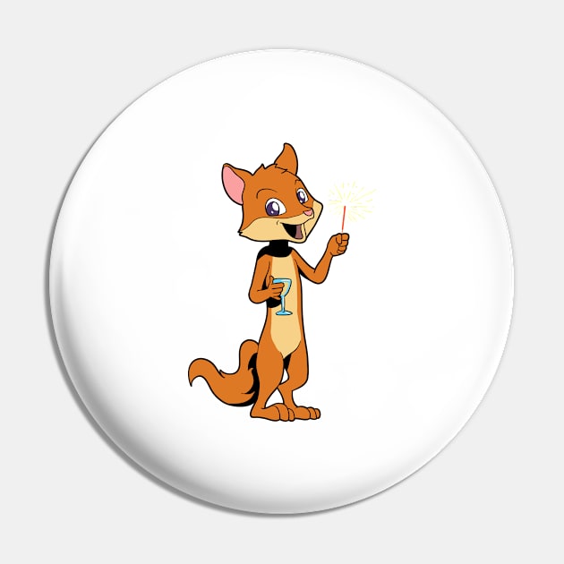 Fox with sparkler and champagne - Happy New Year Pin by Modern Medieval Design