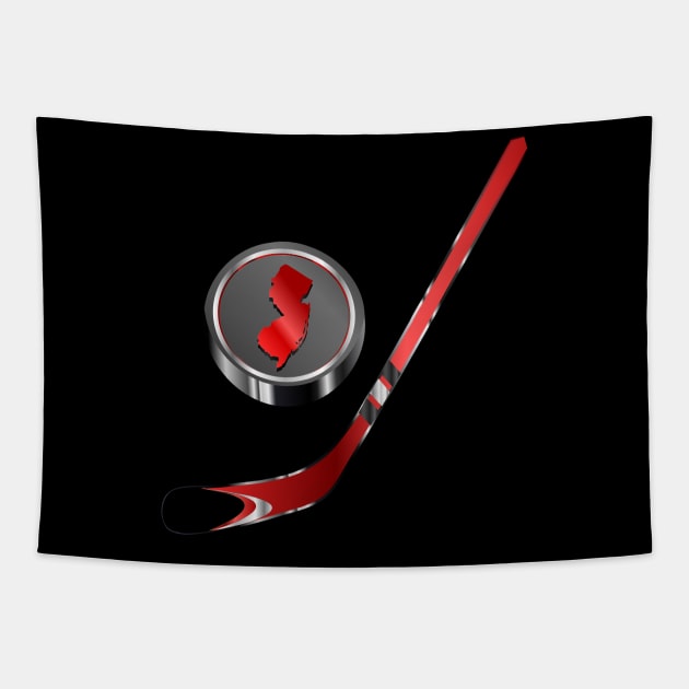 NHL - NJ Red Stick Black Red Puck Tapestry by geodesyn