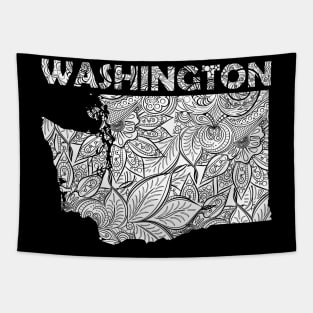 Mandala art map of Washington with text in white Tapestry