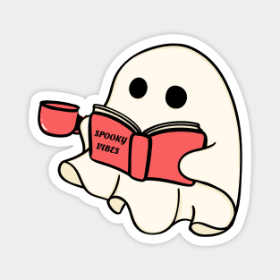 Cute Retro Halloween Ghost Reading Book And Drinking Coffee Magnet