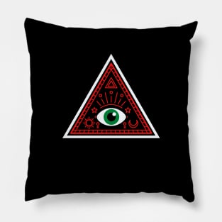 All Seeing eye - red and black with green eye Pillow