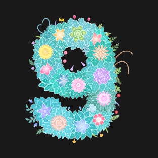 "9" Floral Letter Number T-Shirt