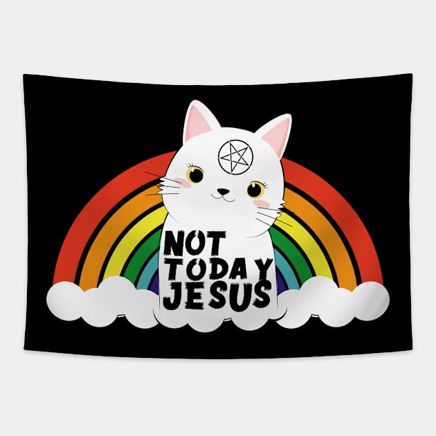 Not Today Jesus Satanic Cat Gothic Gift Idea Tapestry by dconciente