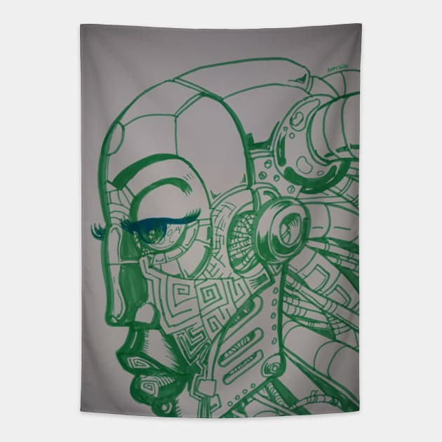 Robot Lady Sketch Tapestry by Samax