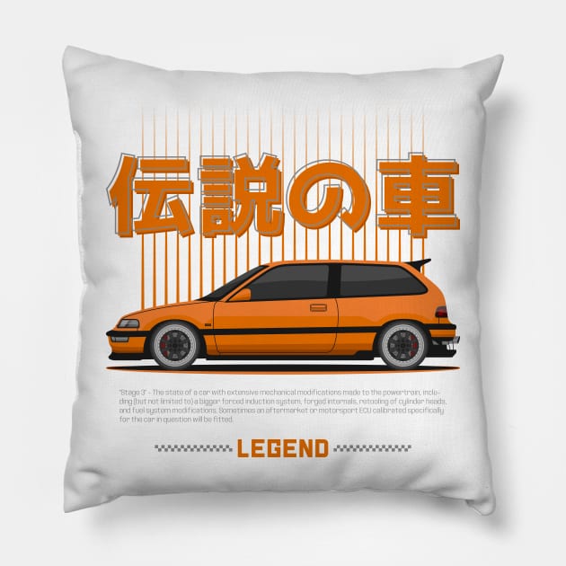 Midnight Racer Orange Kanjo EF JDM Pillow by GoldenTuners