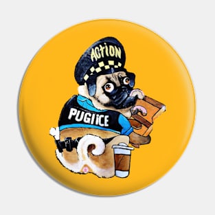 Cute police pug eating pink donuts Pin