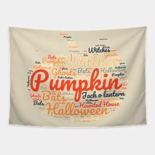 Word Art Pumpkin Orange/Black Tapestry