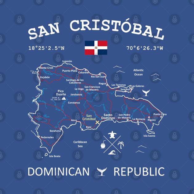 San Cristóbal Dominican Republic Flag Travel Map Coordinates GPS by French Salsa