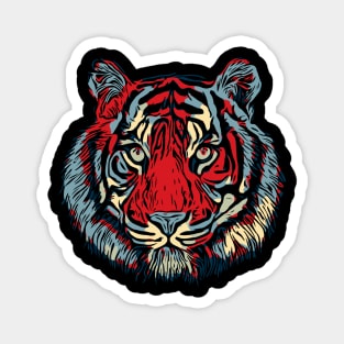 Tiger Head In Red And Blue Magnet