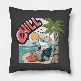 Shark relaxing on the beach Pillow