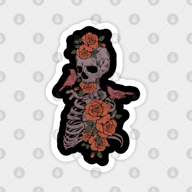 Floral Skeleton and birds Magnet by Jess Adams