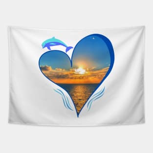 Heart of the Ocean - Dolphin Sunset White Tapestry