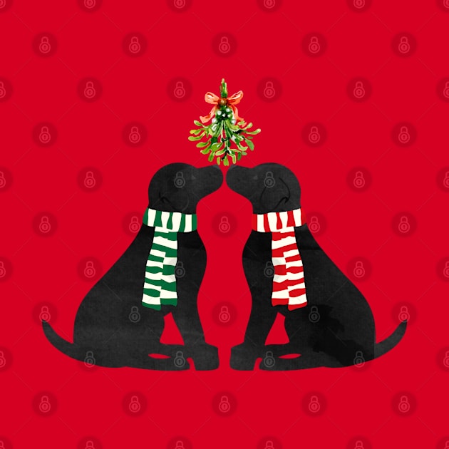 Black Labrador Christmas Dogs Kissing Mistletoe by EMR_Designs