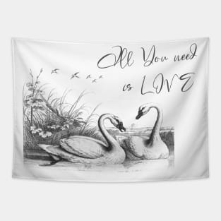 Swans Vintage Wildlife Illustration with Text Tapestry