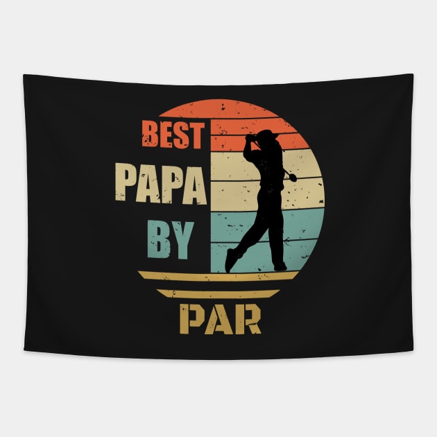 Best Papa By Par Design - Golfing Vintage Sunset - Funny Golfing Design - Golfe Papa Gift idea - Father's Day Gift Tapestry by WassilArt