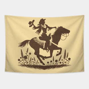Wild West Rodeo Rider - Silhouette Cowgirl Vintage Grunge design Tapestry