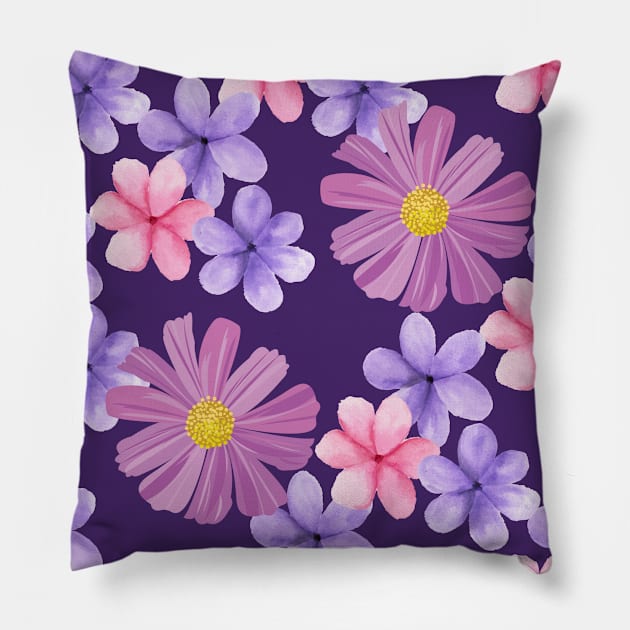 Diseño flores rosas y moradas Pillow by FunPrintCraftTienda