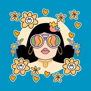 Groovy Woman with Daisies and Sunglasses T-Shirt