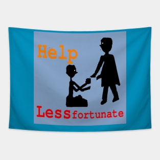 Help Less Fortunate illustraion on Blue Background Tapestry