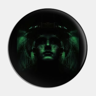 Portrait, digital collage, special processing. Dark, strong. Guy face looking up high. Fantasy. Green. Pin