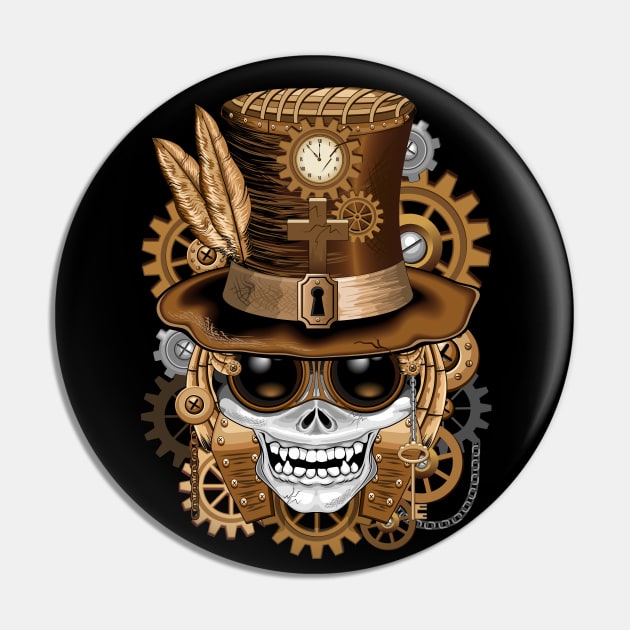 Skull Steampunk Voodoo Retro Machine Pin by BluedarkArt