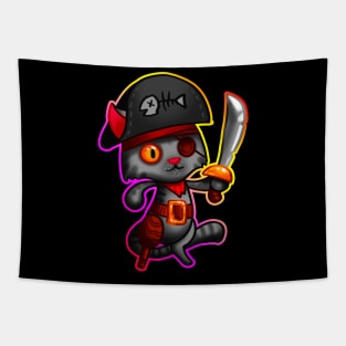 Cat pirate with outline Tapestry