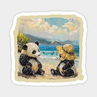 Two Pandas on the Beach Magnet