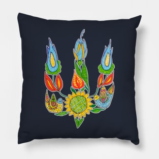 Ukrainian trident, Floral pattern, UA symbol. Pillow