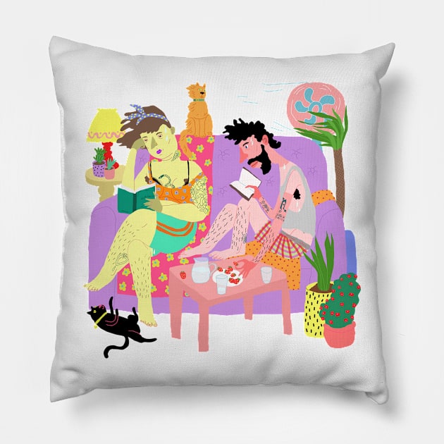 Couple on the couch Pillow by ezrawsmith