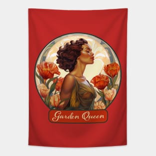 Garden Queen Vintage Tulip Flower African American Woman Gardener Tapestry