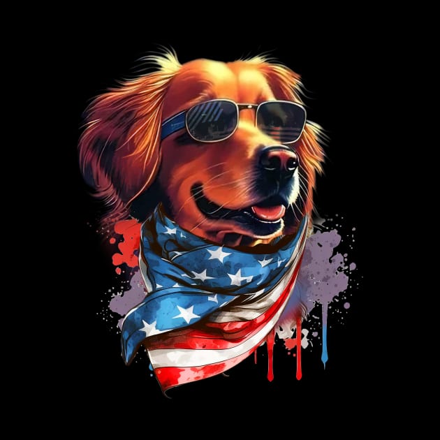 Golden Retriever American Flag USA America 4th Of July by marisamegan8av