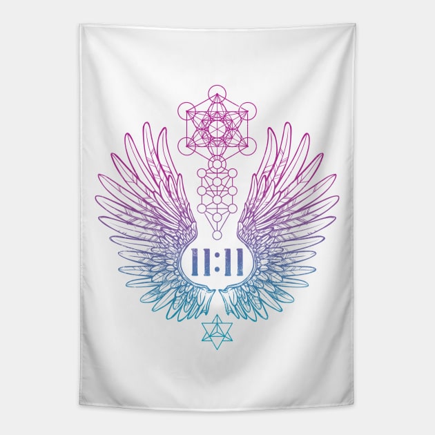 Angel Number 11:11 Sacred Geometry Tapestry by LadyMoldavite