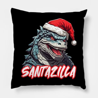 Santazilla Japanese Monster Kaiju Christmas Pillow